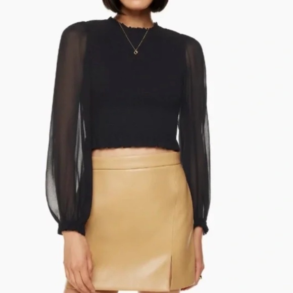 Aritzia Wilfred Tempest Smocked Chiffon Sheer Sleeve Blouse in Black Size Small - Picture 1 of 8